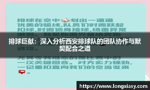 排球巨献：深入分析西安排球队的团队协作与默契配合之道
